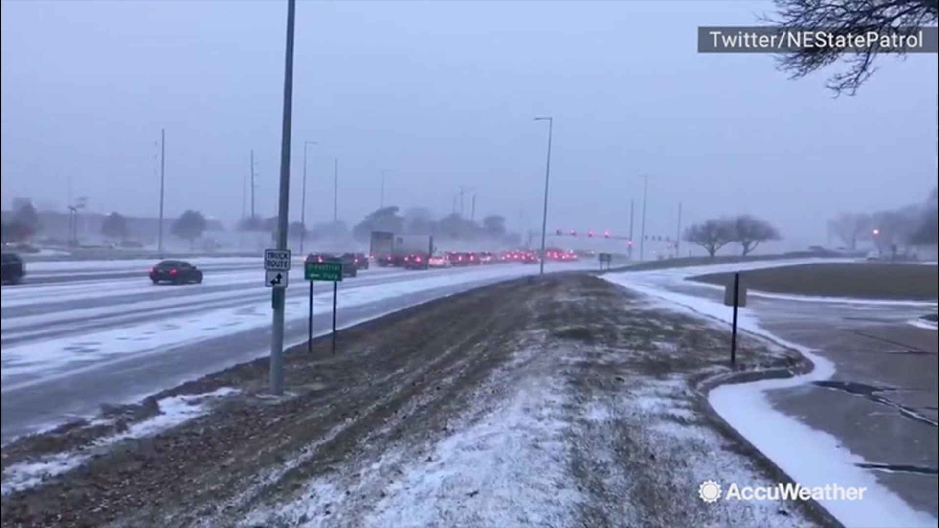 A bitter snow band swept through Lincoln, Nebraska, on Dec. 9, bringing winds of up to 48 mph. It forced traffic in this video into a complete stop.