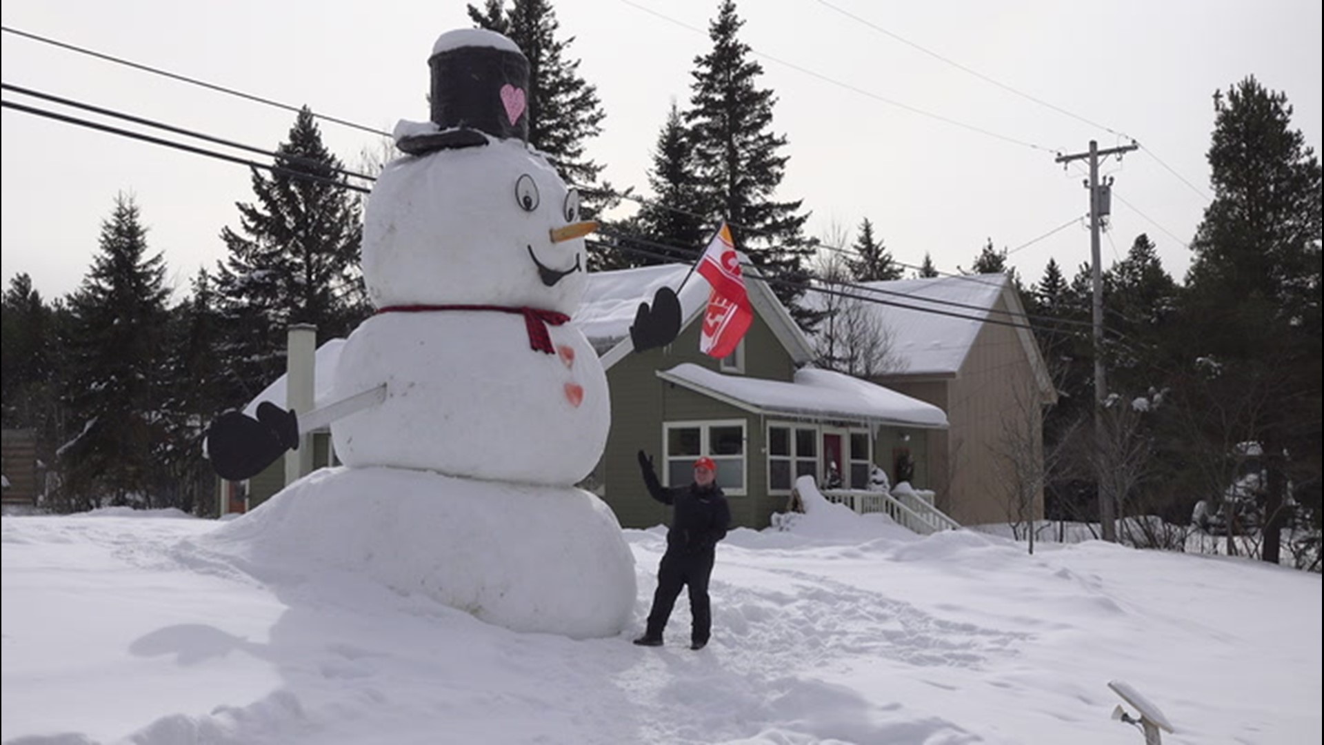Snowmen come in all shapes and sizes, but there's a good chance you've probably never seen one that's as tall as a house. Our own Lincoln Riddle was in Vermontville, New York, when he came across just that.