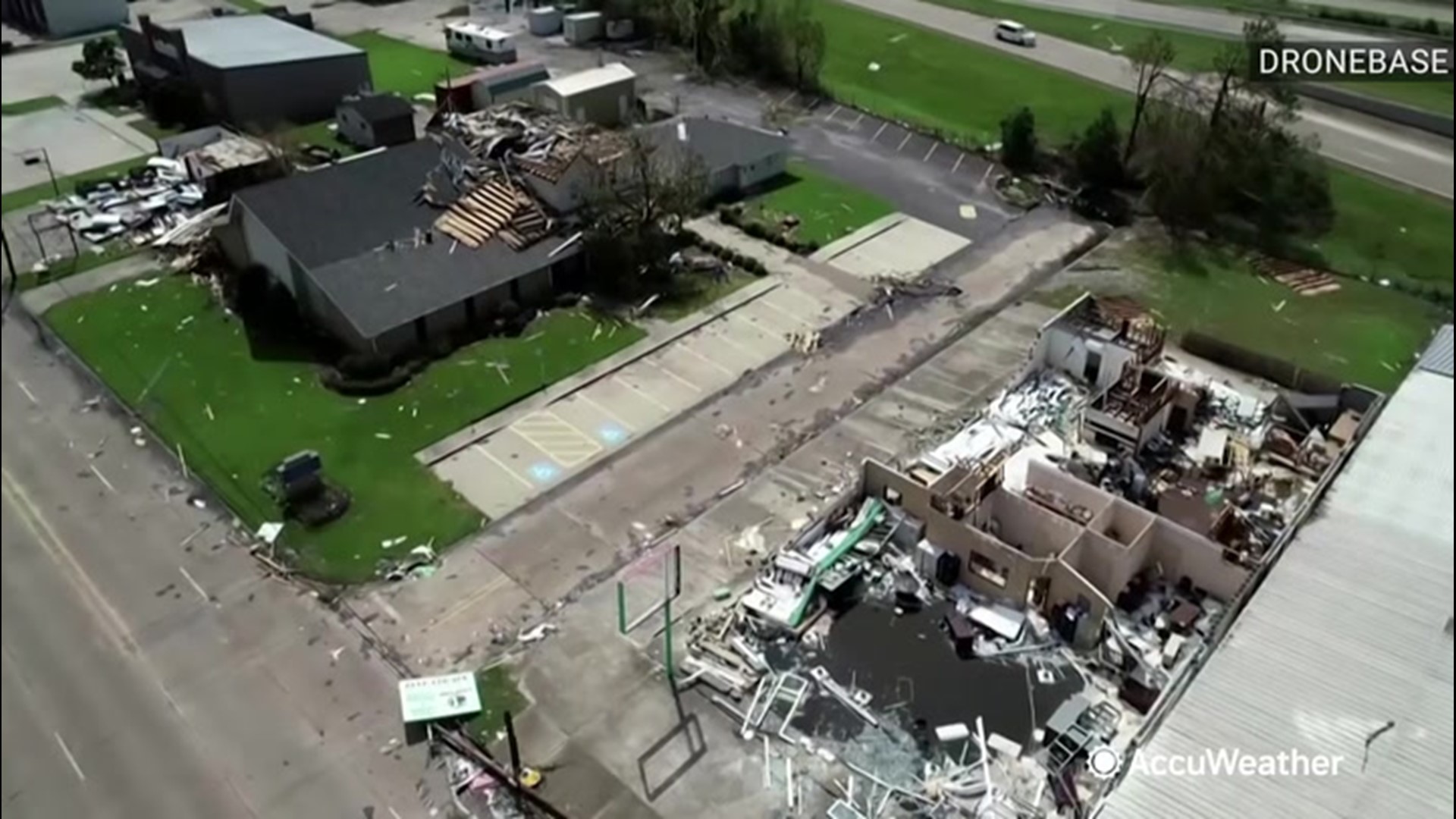 This drone video reveals the widespread damage caused by Hurricane Laura in Lake Charles, Louisiana, on Aug. 30.