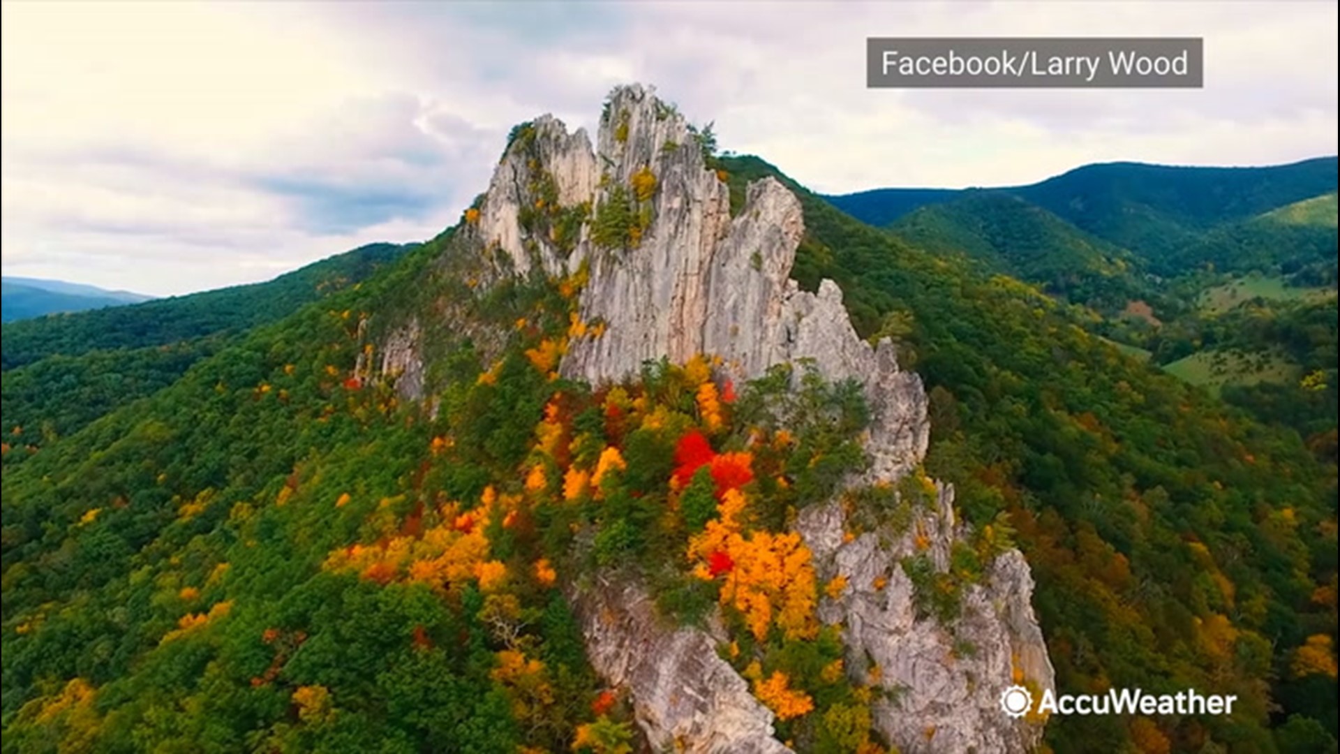Drone video captures the changing colors of leaves at Seneca Rocks and Champe Rocks in West Virginia on Sept. 28.