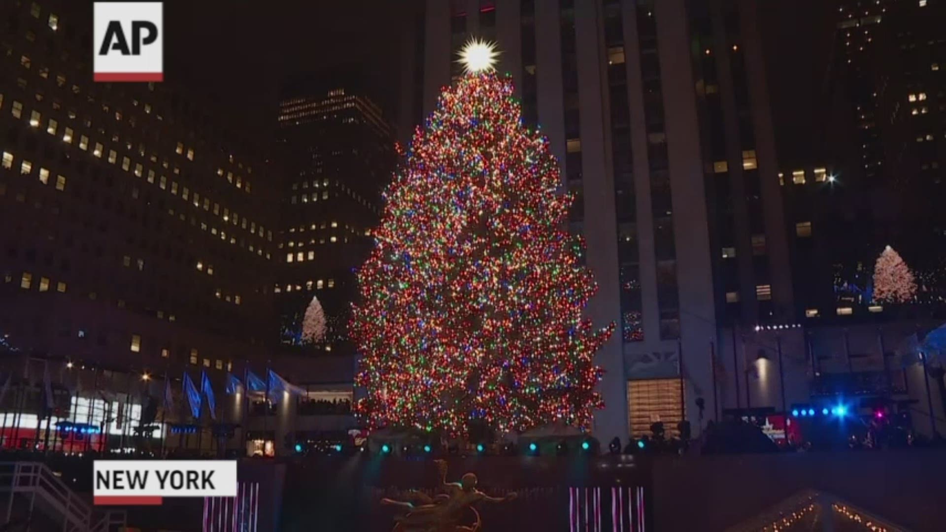 Rockefeller Center in NYC lights Christmas tree