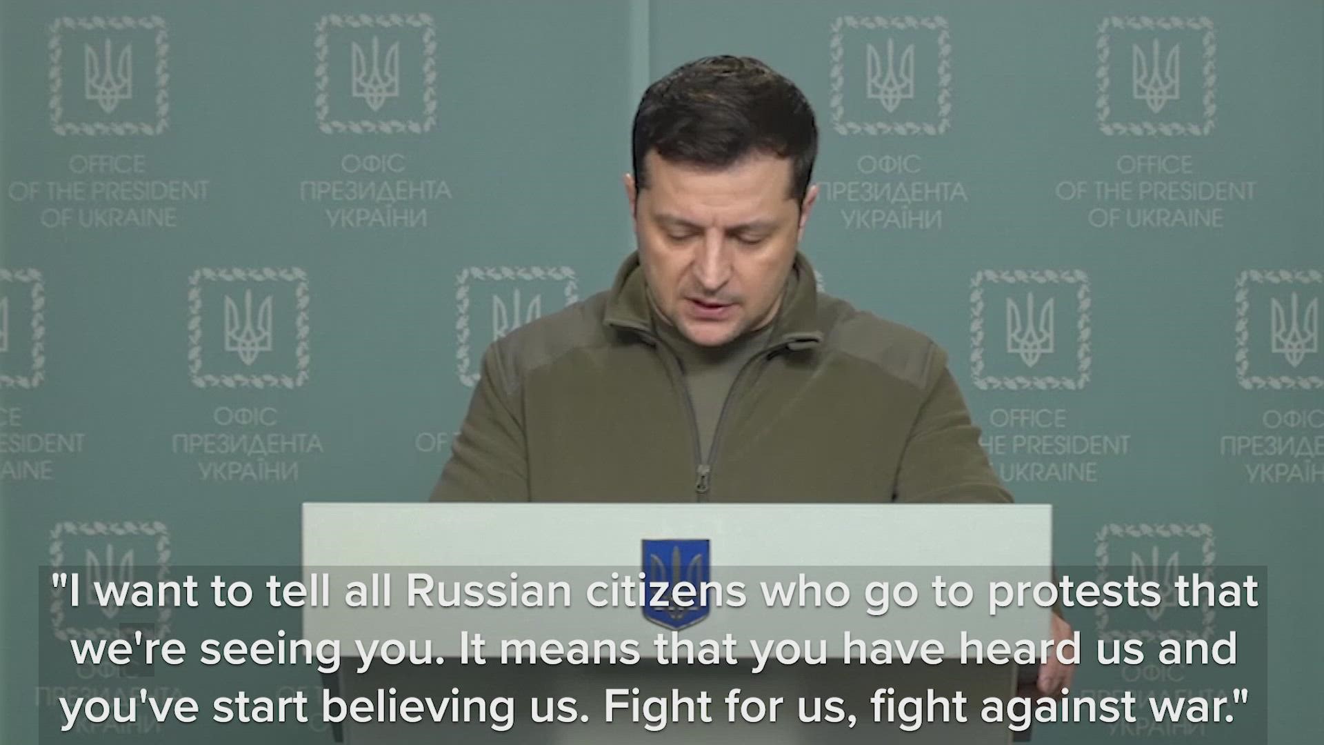 Ukrainian president Volodymyr Zelenskyy thanked protesters in Russia who are speaking out against the invasion of his country by Russian forces.