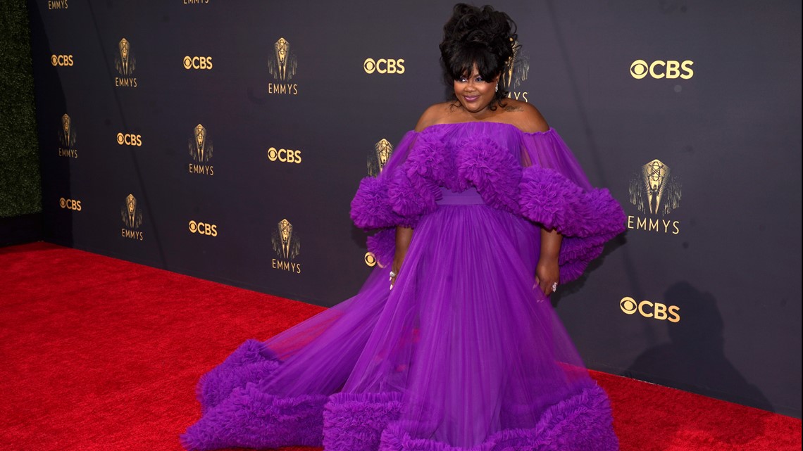 Mj Rodriguez's Vintage Blue Versace Dress at the 2021 Emmys