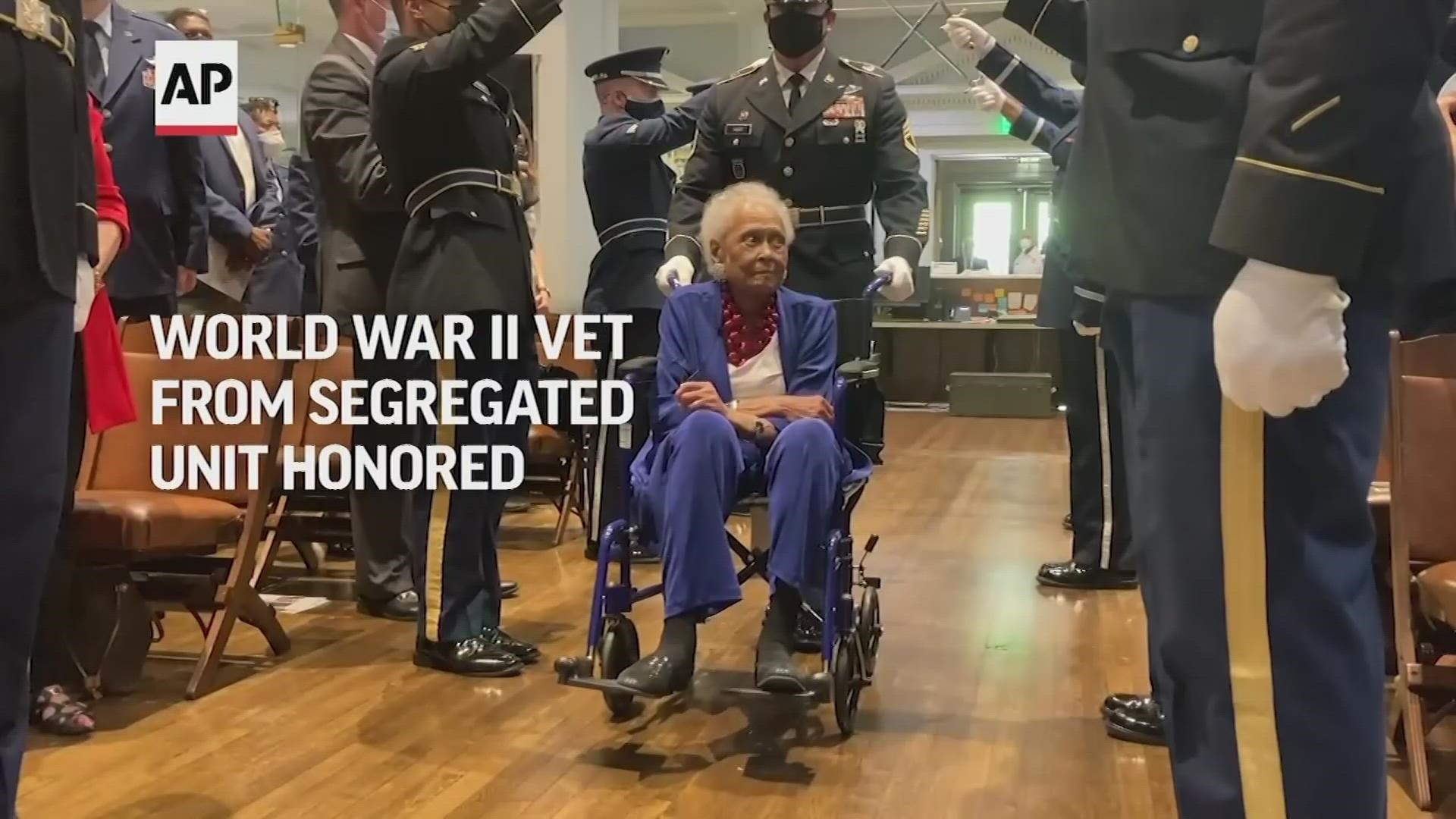 She was recognized at an event at Montgomery City Hall that followed Biden's decision in March to sign a bill authorizing the Congressional Gold Medal for the unit.