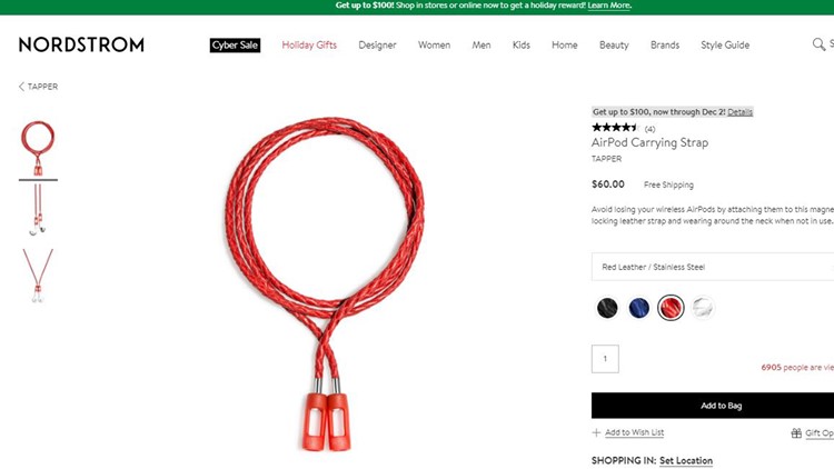 Nordstrom selling 60 cord for cordless Apple AirPod earphones