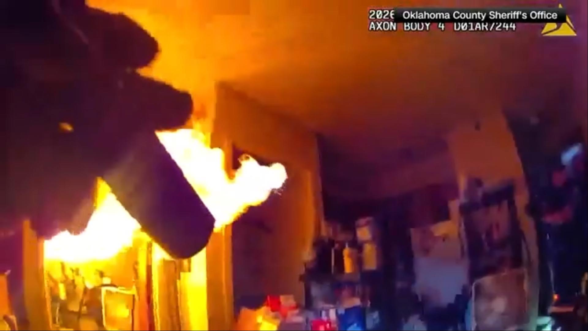 Bodycam video shows man igniting makeshift flamethrower at