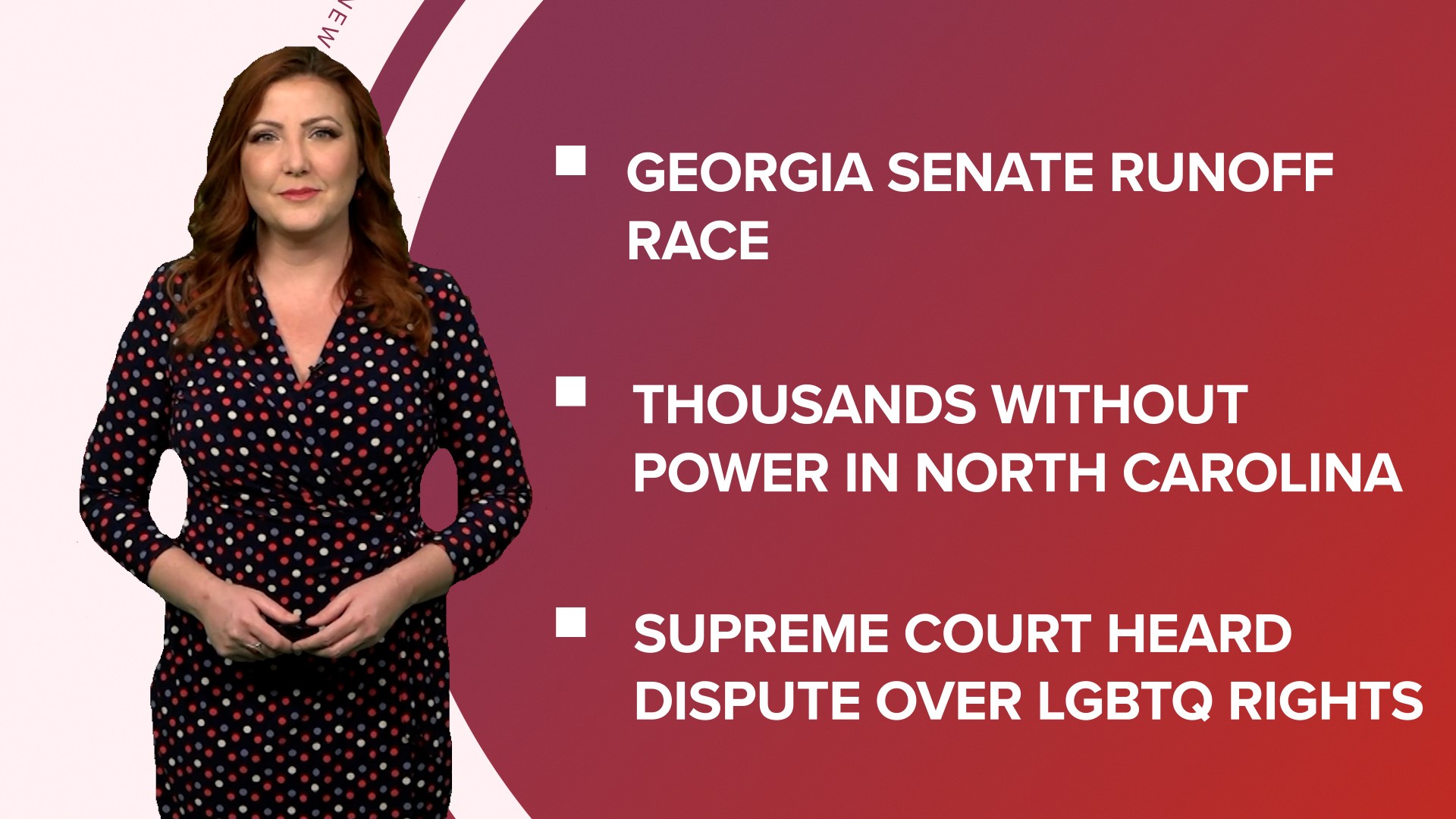 A look at what is happening in the news from Georgia's Senate runoff race to come to an end today to the Supreme Court hearing a case on LGBTQ rights.