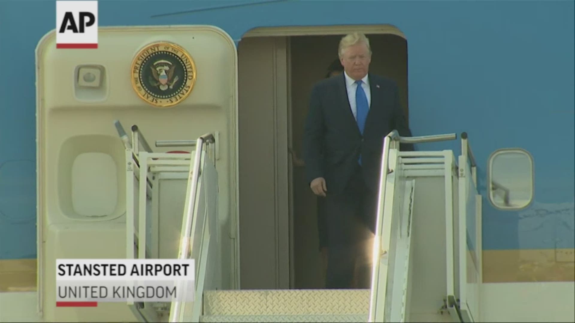 President Donald Trump has arrived in the U.K. on the first leg of a trip that will include commemorating the 75th anniversary of D-Day. (AP)