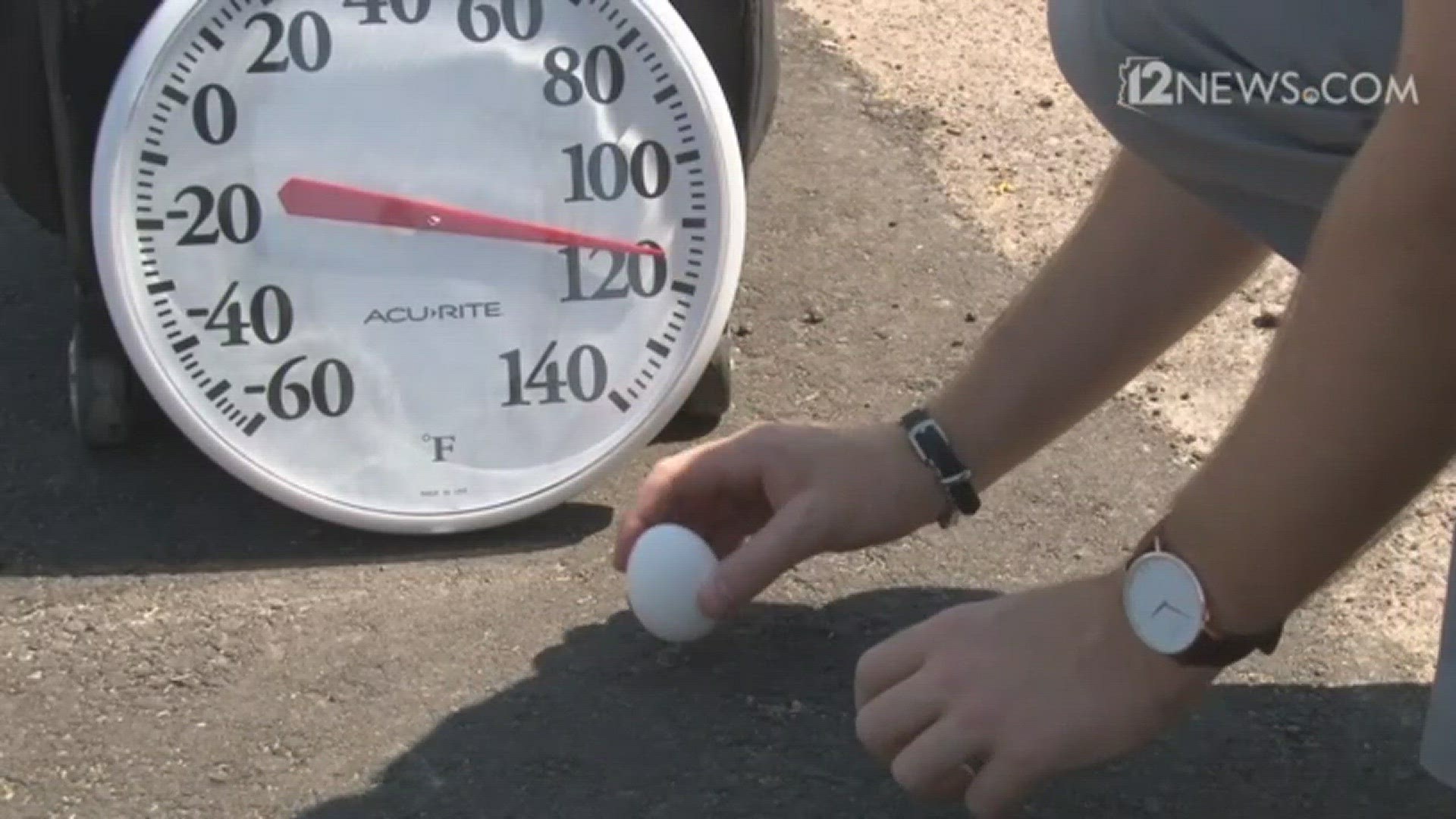 The 12 News team wanted to see if they could prove the age old theory of cooking an egg on the asphalt in the scorching Valley temps.