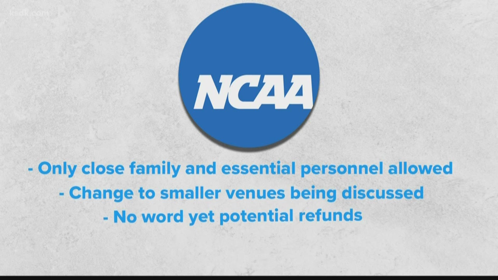 NCAA President Mark Emmert said the men's and women's basketball tournaments will be played with 'only essential staff and limited family attendance.'