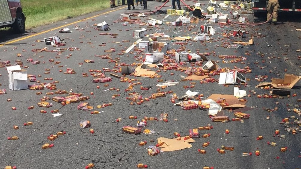 Fireball Whisky covers I-40 after crash involving two 18 