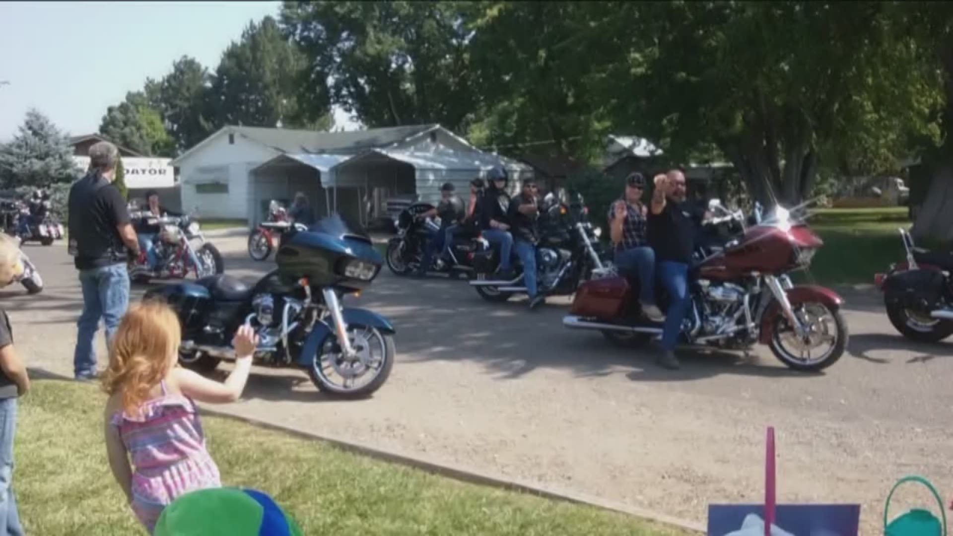 A large group of motorcyclists showed up at a Fruitland home last weekend to answer the wish of a 7-year-old girl who is nearing the end of her battle with cancer.