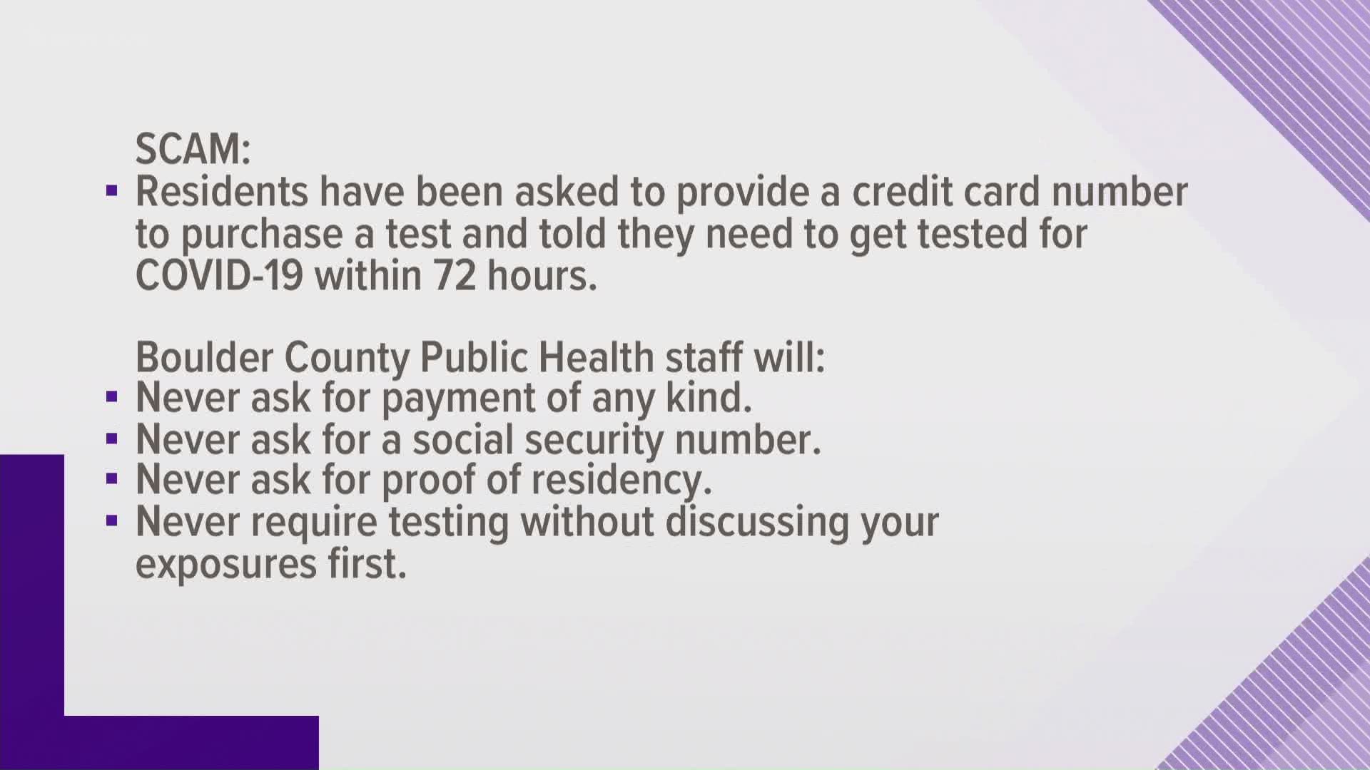 People are being told they need to be tested for COVID-19 within 72 hours and they're asked to give a credit card number so they can buy the test.
