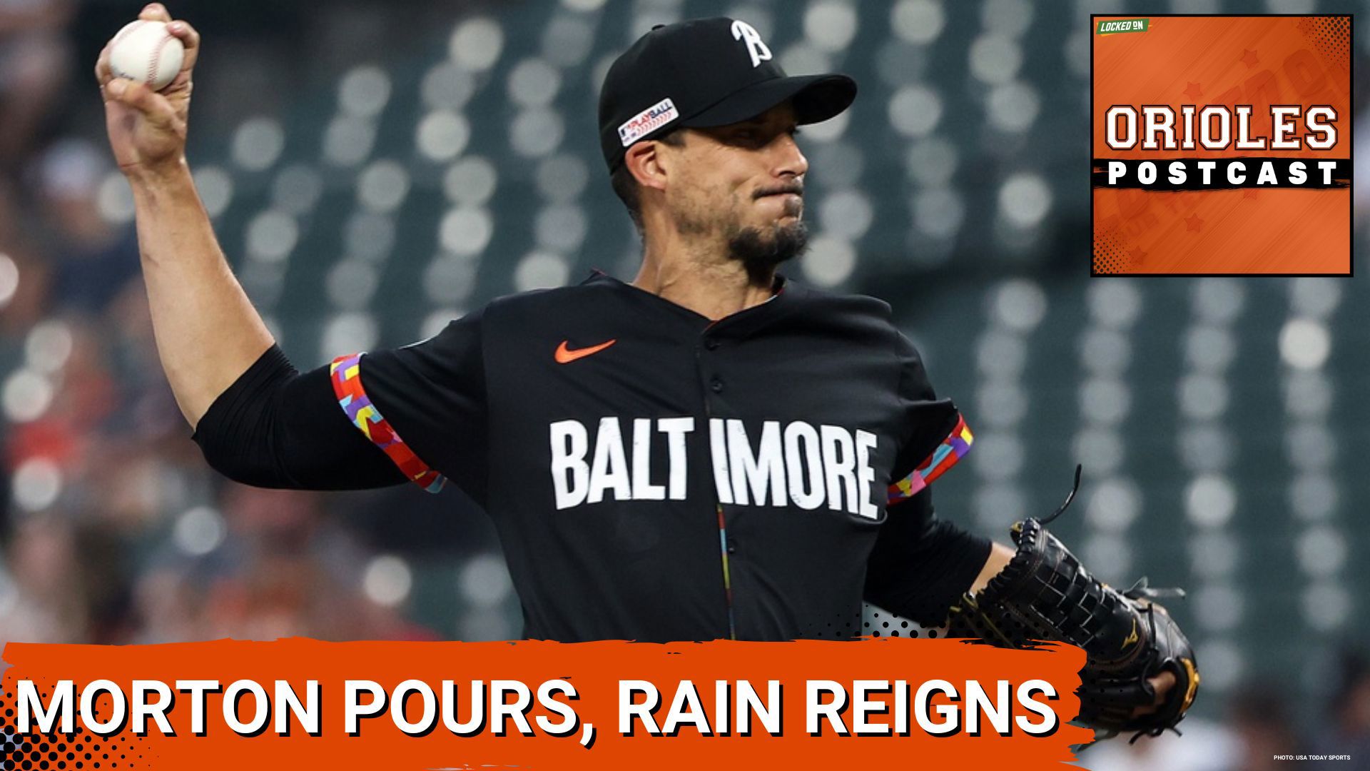 Right-hander Charlie Morton struck out 10 through five innings, as the Baltimore Orioles won a rain-soaked game over the Los Angeles Angels, 2-0, on Friday.