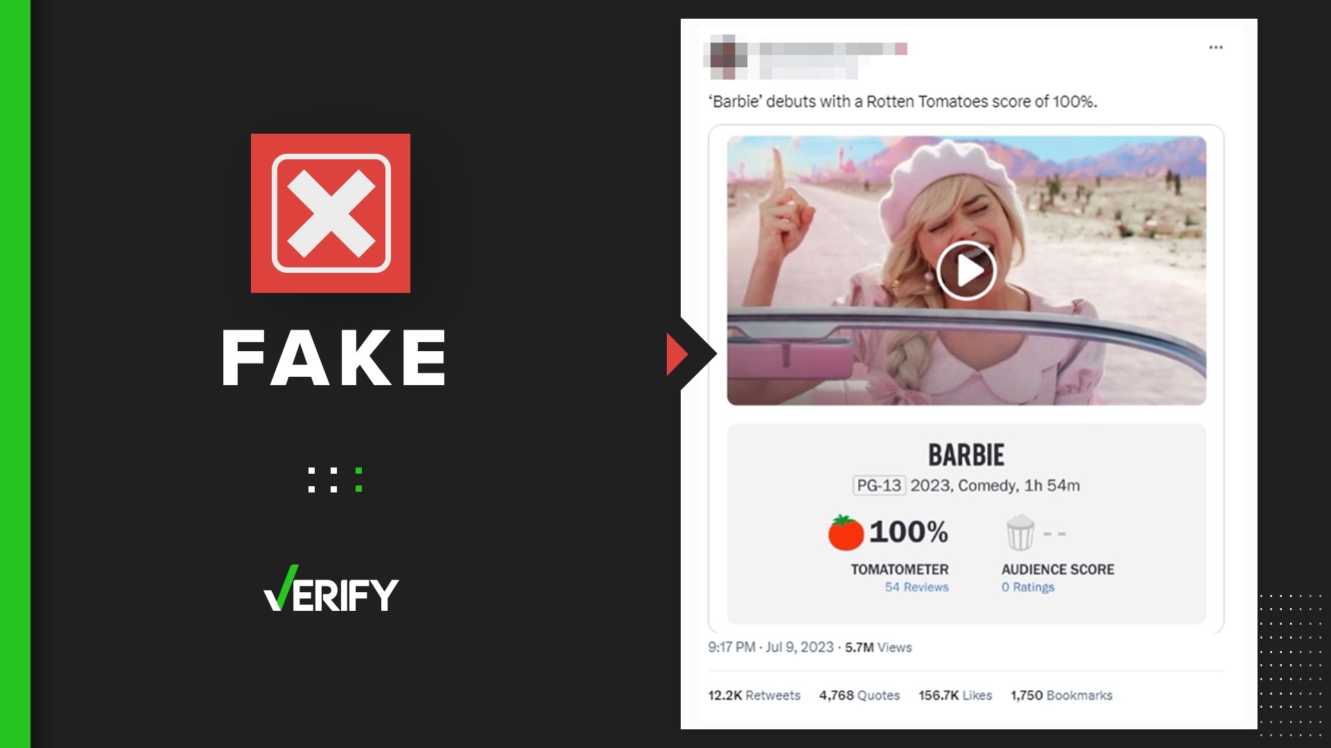 Viral Barbie movie Rotten Tomatoes score is fake