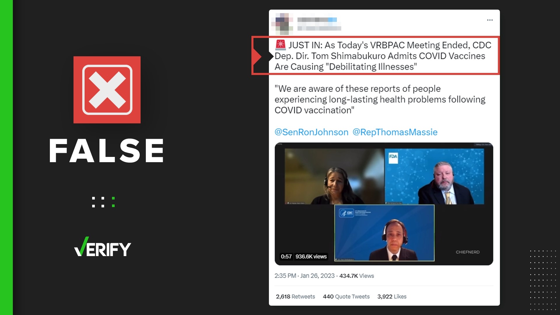 The clip was from the VRBPAC January 2023 meeting and shows CDC vaccine safety director Tom Shimabukuro talking about VAERS - not illnesses caused by COVID vaccine.