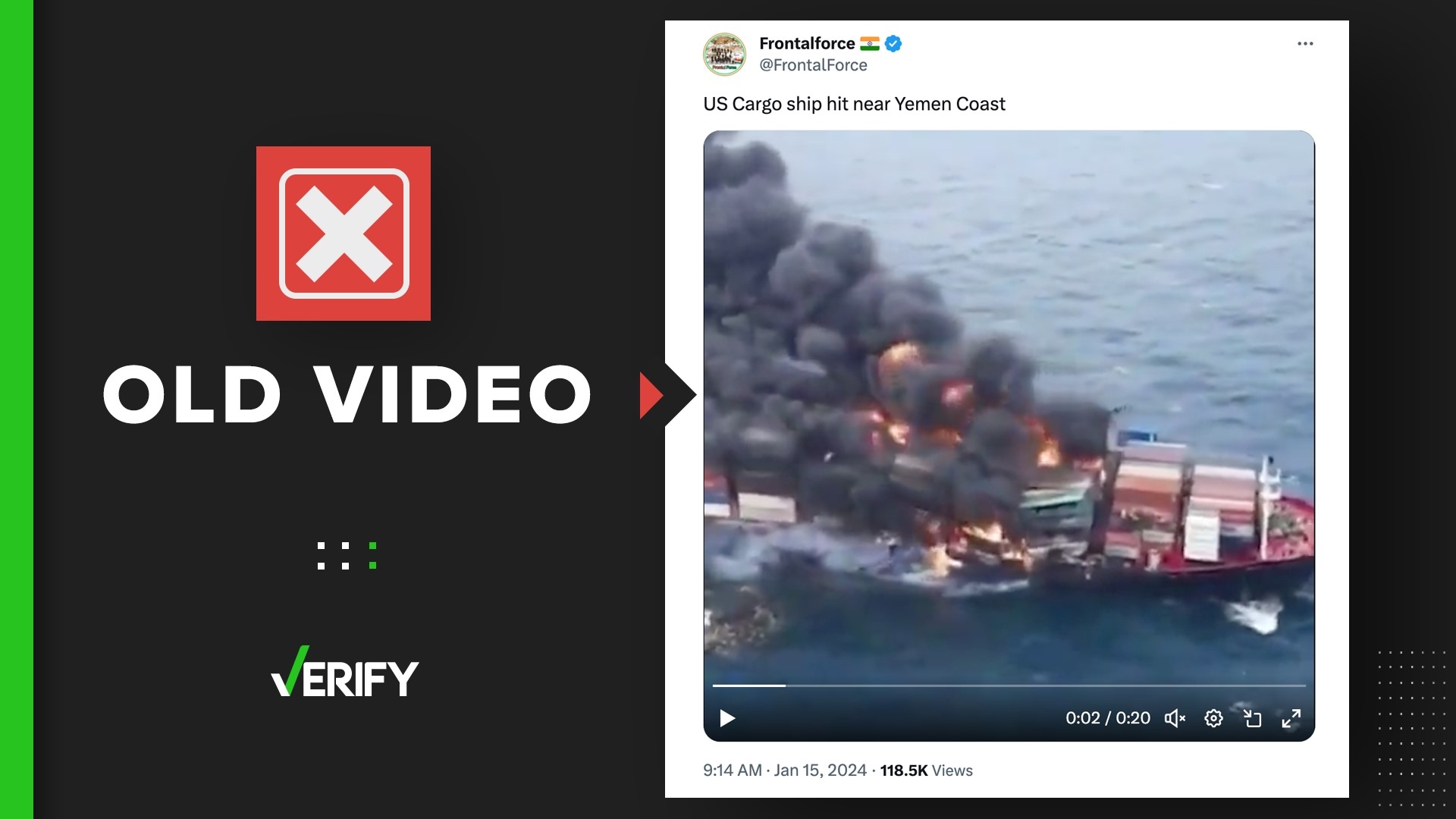 This viral video does not show aftermath of Houthi missile striking U.S.  ship off the Yemen Coast