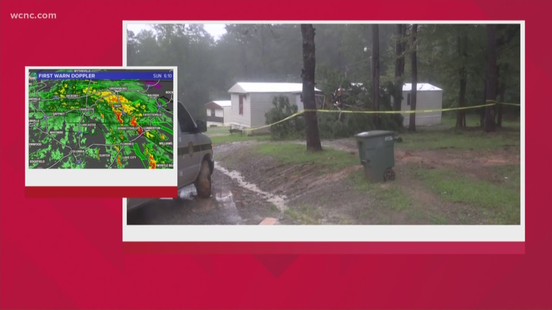 A baby was killed when a tree fell on a mobile home in Gaston County.