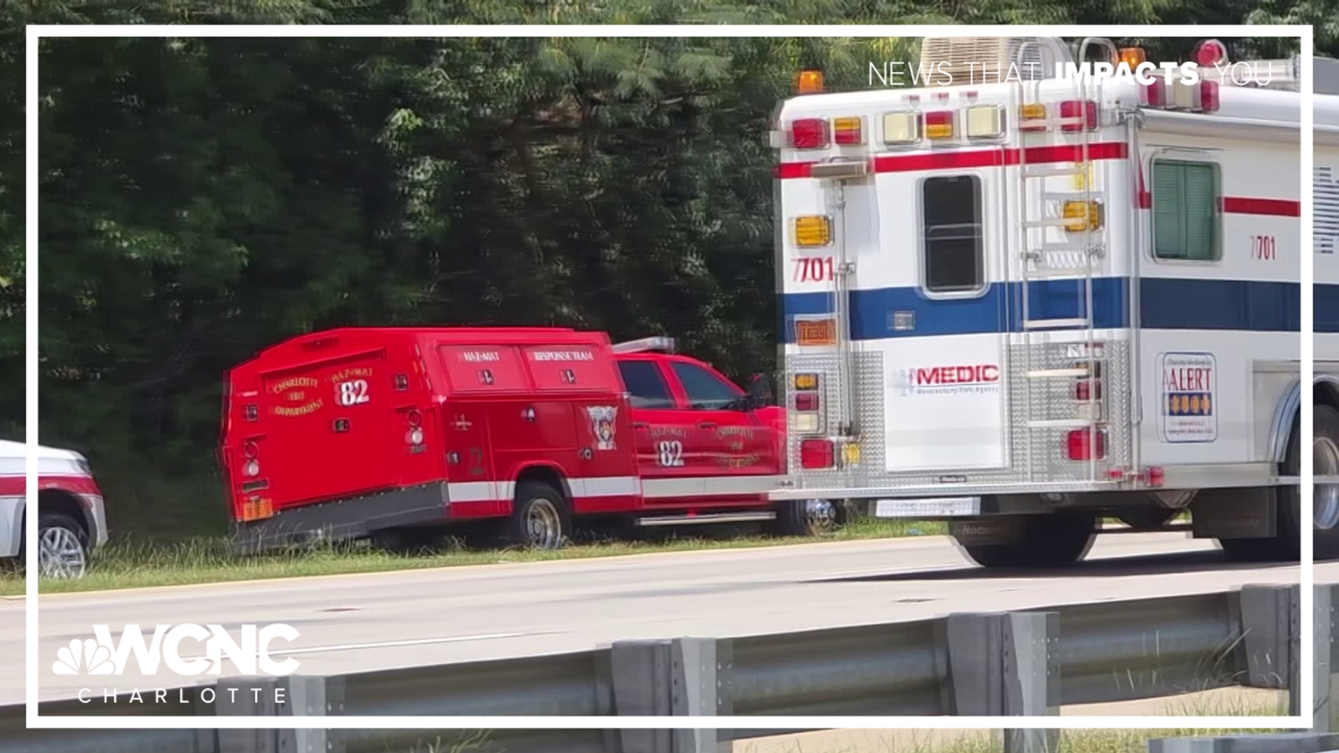 Officials say the crash happened Saturday at 11:06 a.m. on I-485 at Walkers Ferry Road when two cars became trapped under a tractor-trailer.