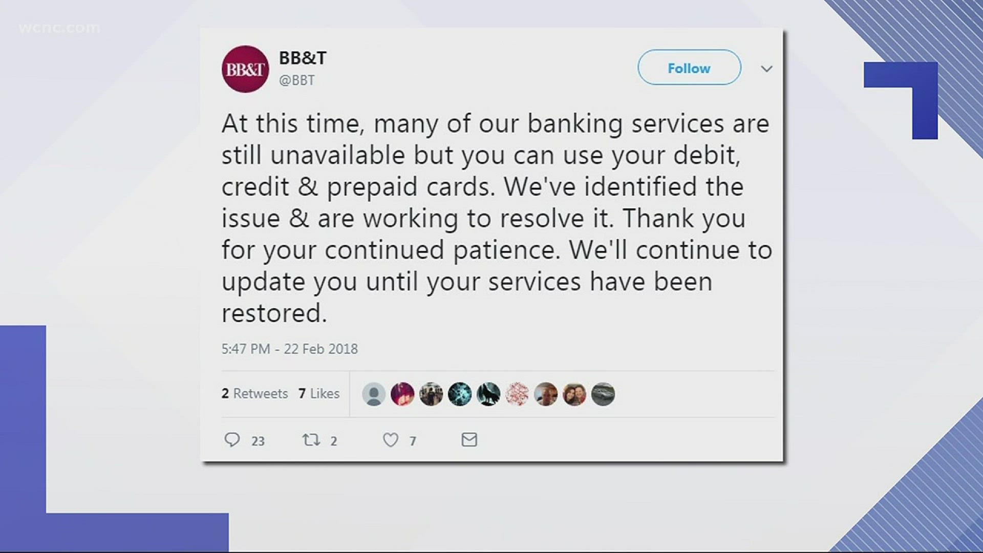 Several BB&T banking services unavailable