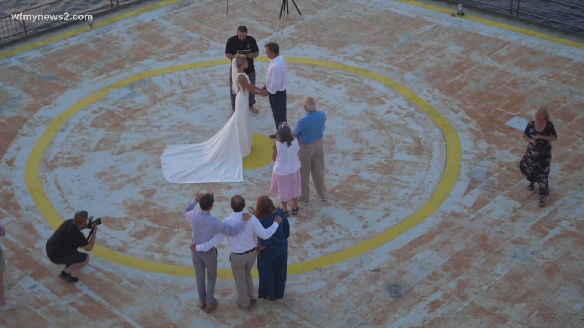 Ben and Audrey Black had a one-of-a-kind wedding ceremony in the middle of the sea. The couple tied the knot at the Frying Pan Tower near Cape Fear – the first-ever.