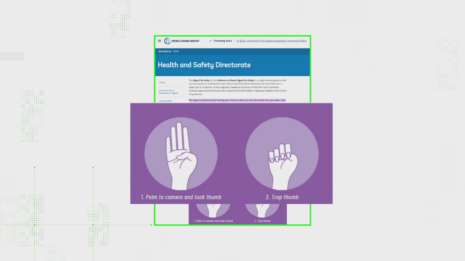 The hand signal, now viral on Instagram, involves tucking your fingers over your thumb to alert someone you need help.