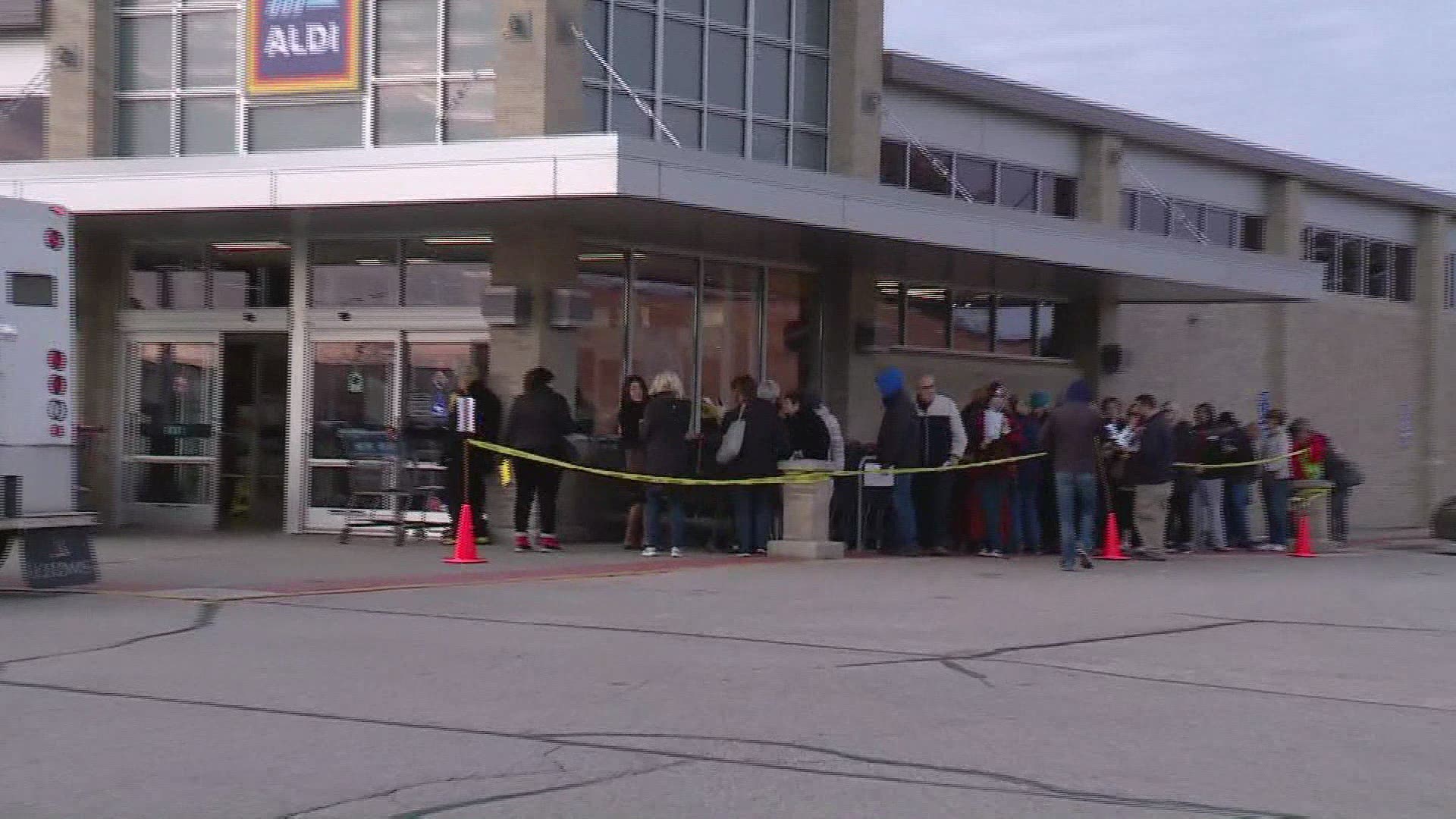 Lines arrived early outside a North Olmsted ALDI store, where the popular wine Advent calendars hit shelves Wednesday morning.