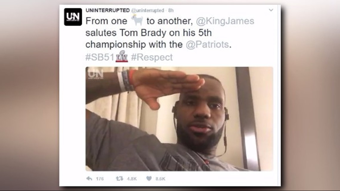 WATCH  LeBron James salutes Tom Brady for Super Bowl LI victory