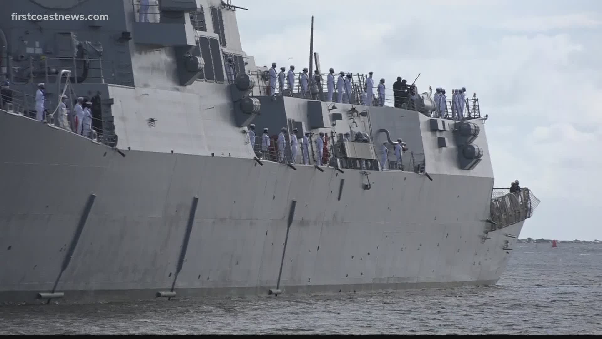 The ship arrives Tuesday morning at Mayport before it will be commissioned Sept. 26 in Port Canaveral.
