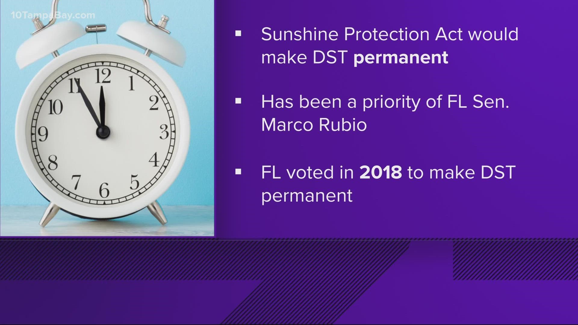 Even if the bill becomes law, the U.S. will still "fall back" in November 2022, before "springing forward" again next year.