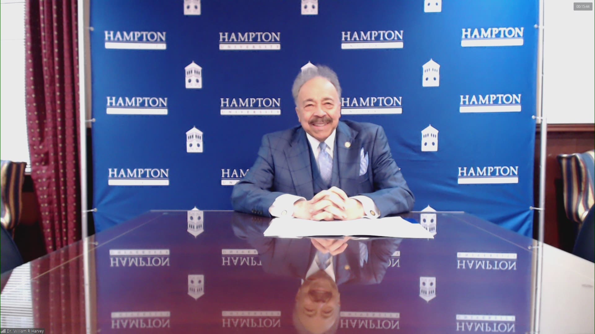 Allison Seymour talks with Hampton U.'s president as he plans to retire after 43 years on the job.