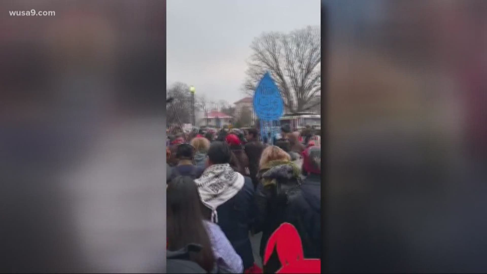 People also gathered on Friday at the steps of the Department of the Interior for the Indigenous People's March. The group unites indigenous peoples from every continent to bring awarness to injustices affecting them.