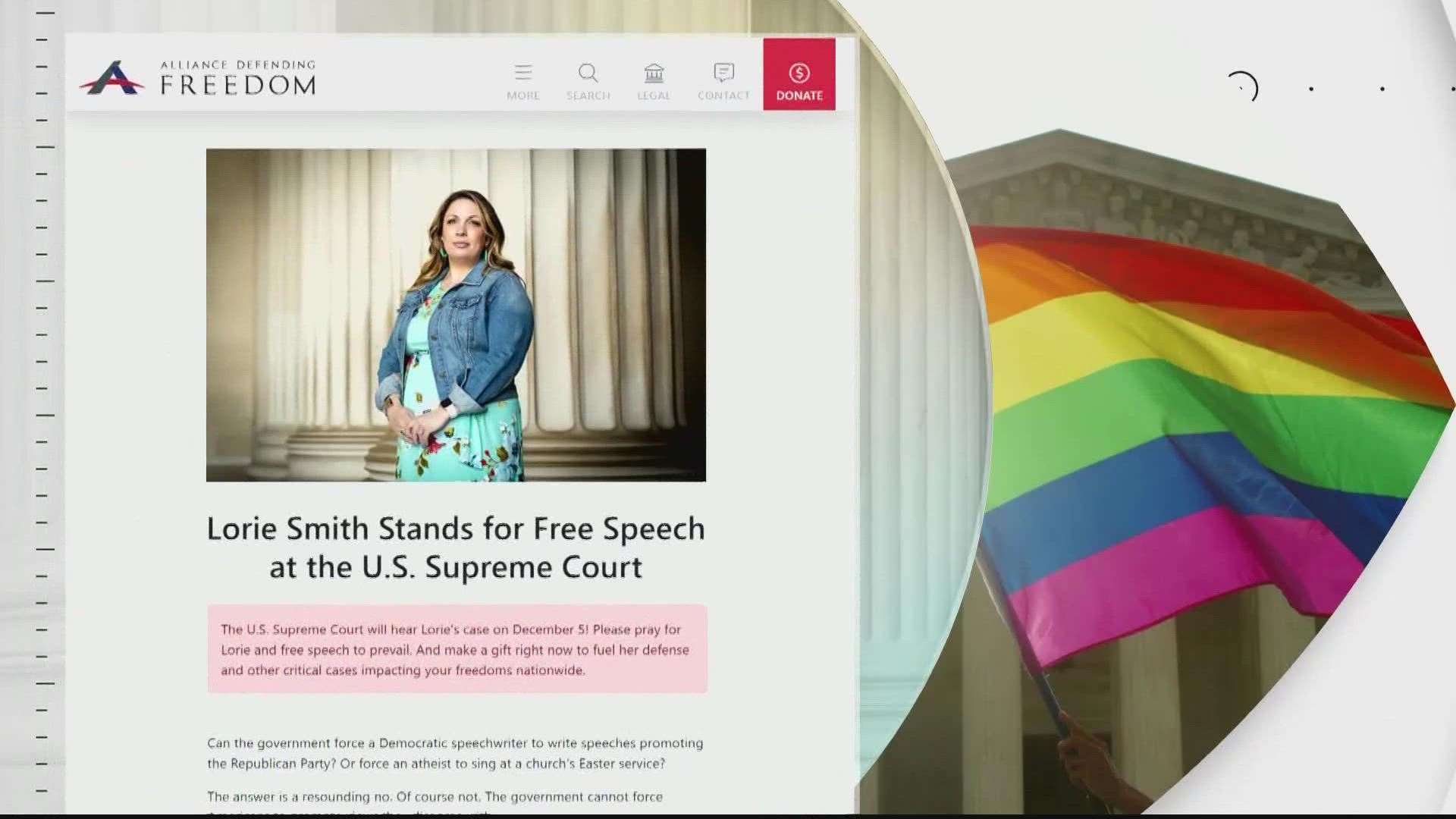 The Supreme Court is hearing the case Monday of a Christian graphic artist who objects to designing wedding websites for gay couples