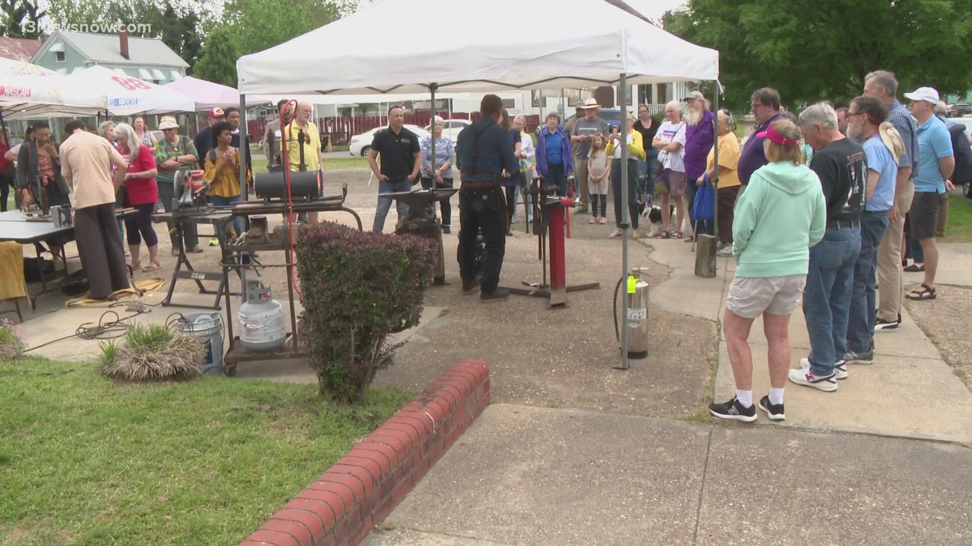 In Newport News, people turned guns into garden tools. Participants were invited to hit a gun with a hammer.