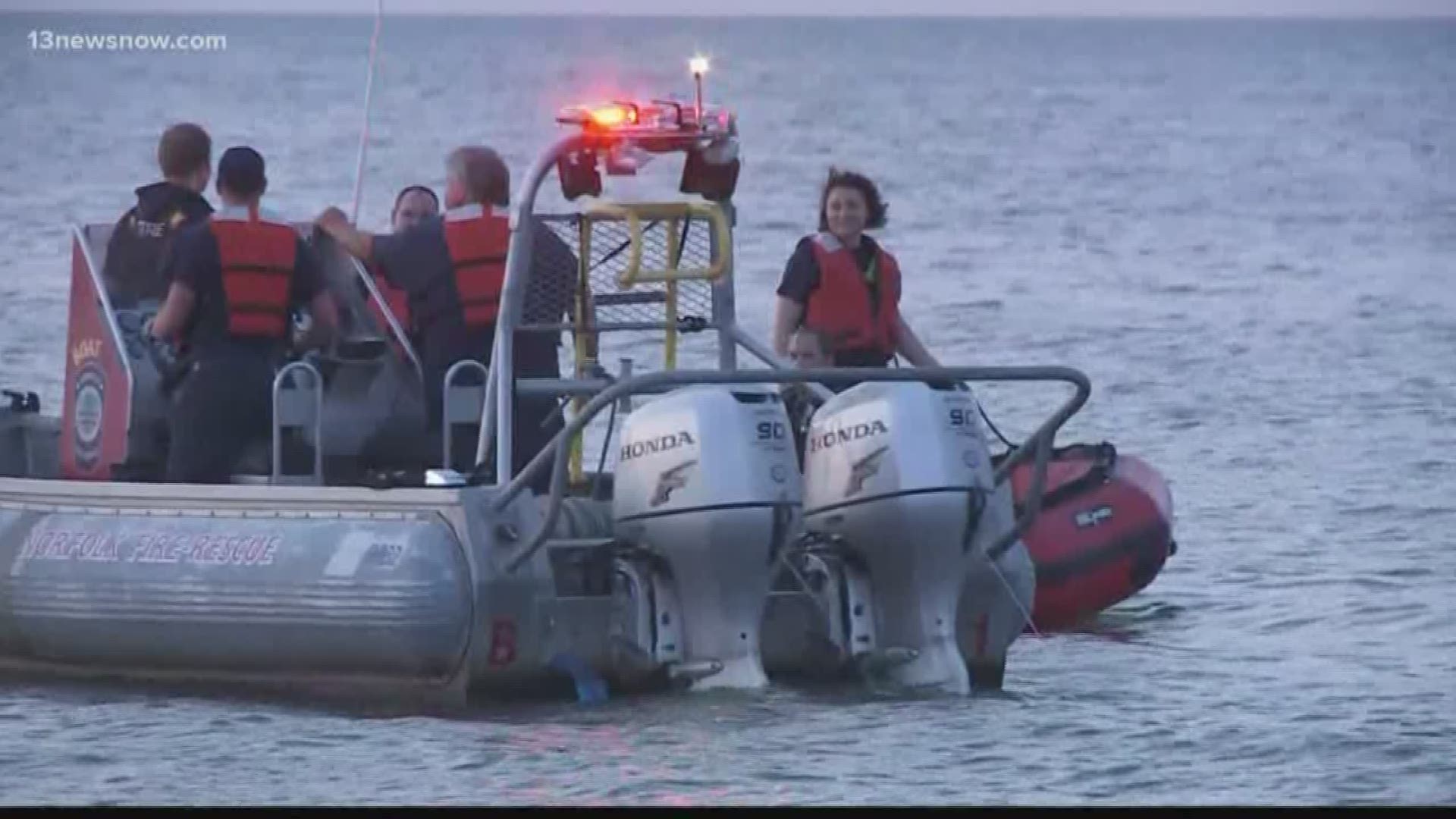 Several groups were searching the  waters off Ocean View for a missing 12-year-old boy Saturday night in Norfolk.