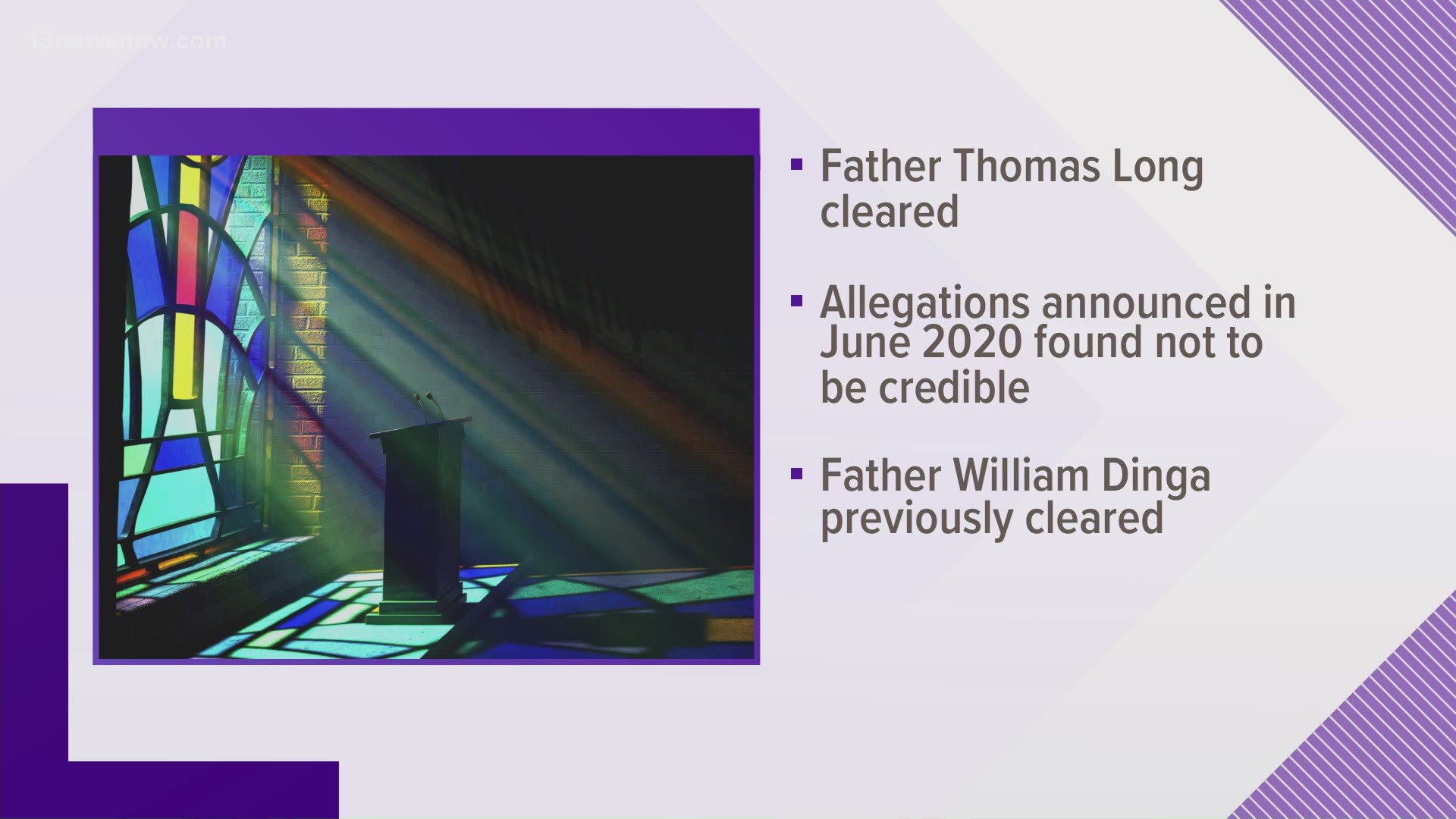 The Richmond Diocese has cleared Father Thomas Long of abuse allegations.