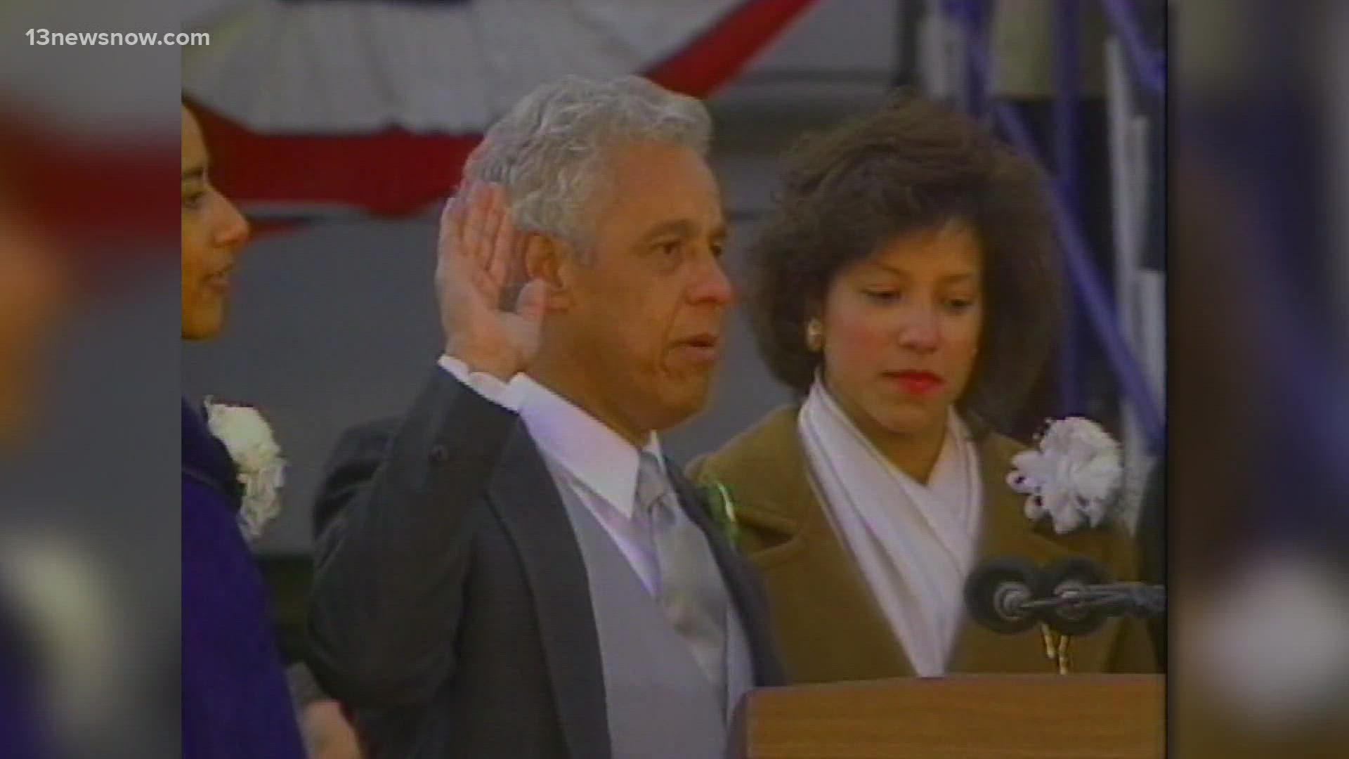 Douglas Wilder was sworn in on Jan. 13, 1990, becoming the 66th governor of Virginia.