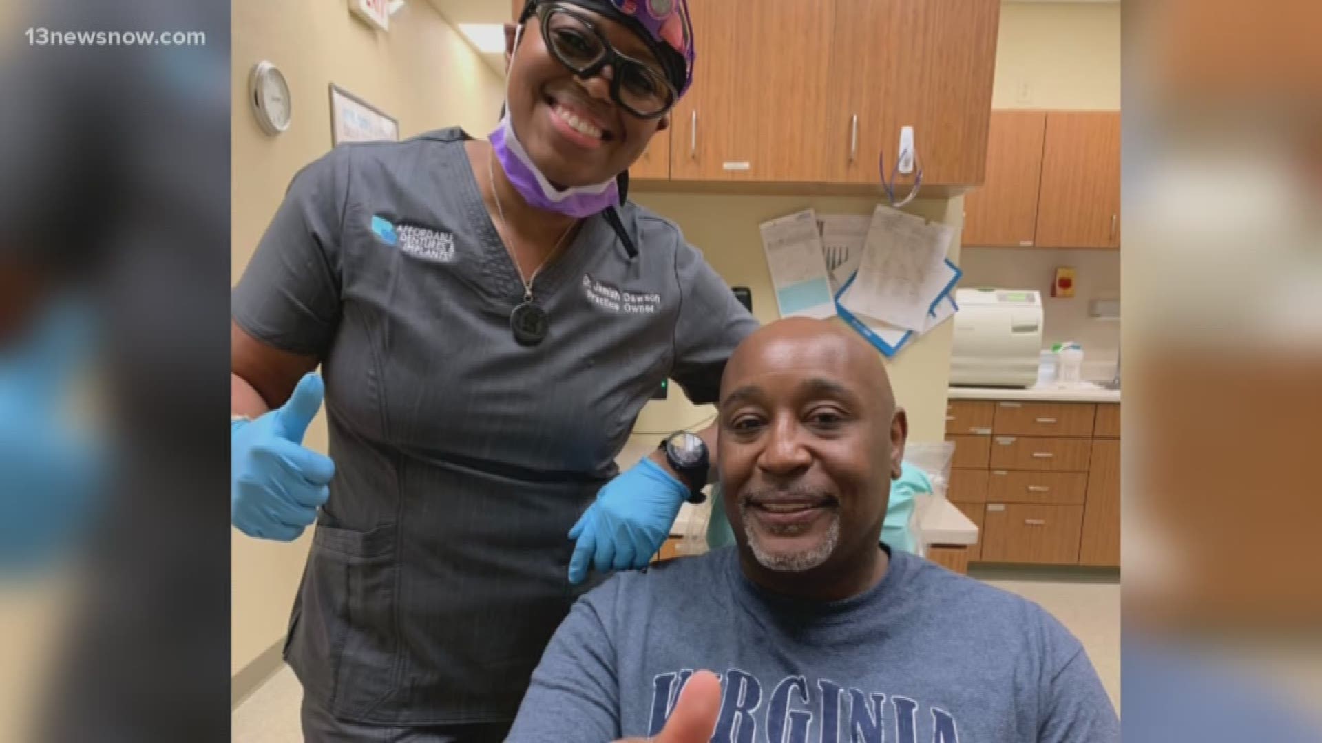 Newport News Dentist Jamiah Dawson, who is also a Navy veteran, helped Travis Arrington, another Navy veteran. She gave him back his smile.