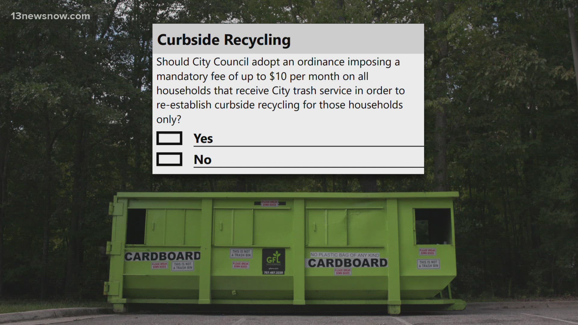 Chesapeake voters will get to decide in November whether or not to re-establish curbside recycling in the city. City council ultimately has the final say.