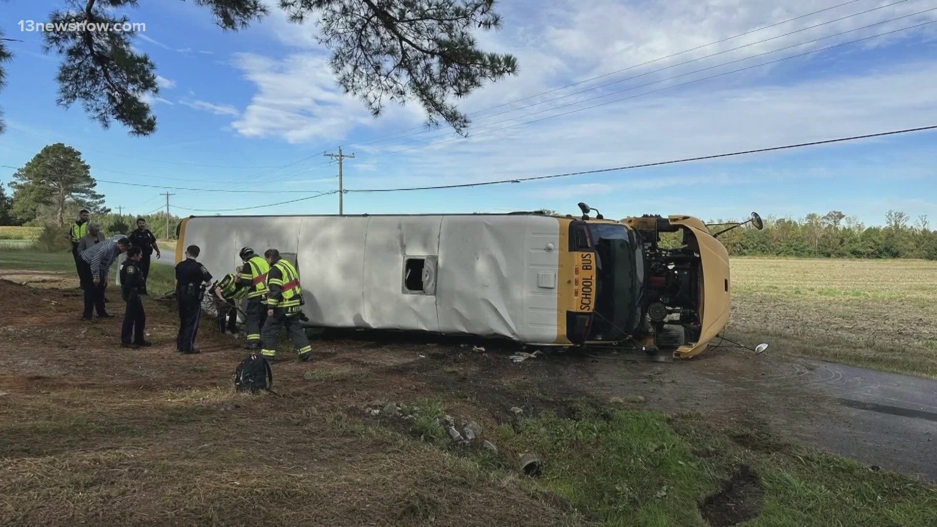 First responders with Suffolk Fire-Rescue took the driver and the children on the bus to hospitals to be treated.