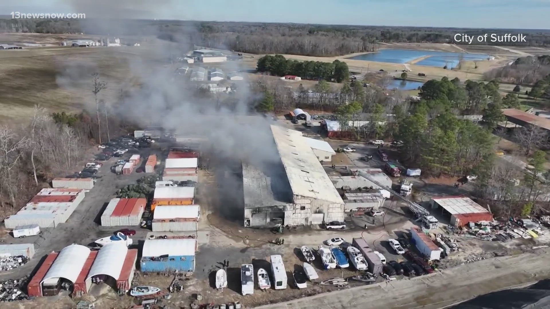 Isle Of Wight County remains under a local emergency after a fire ripped through a warehouse with potentially hazardous materials inside.