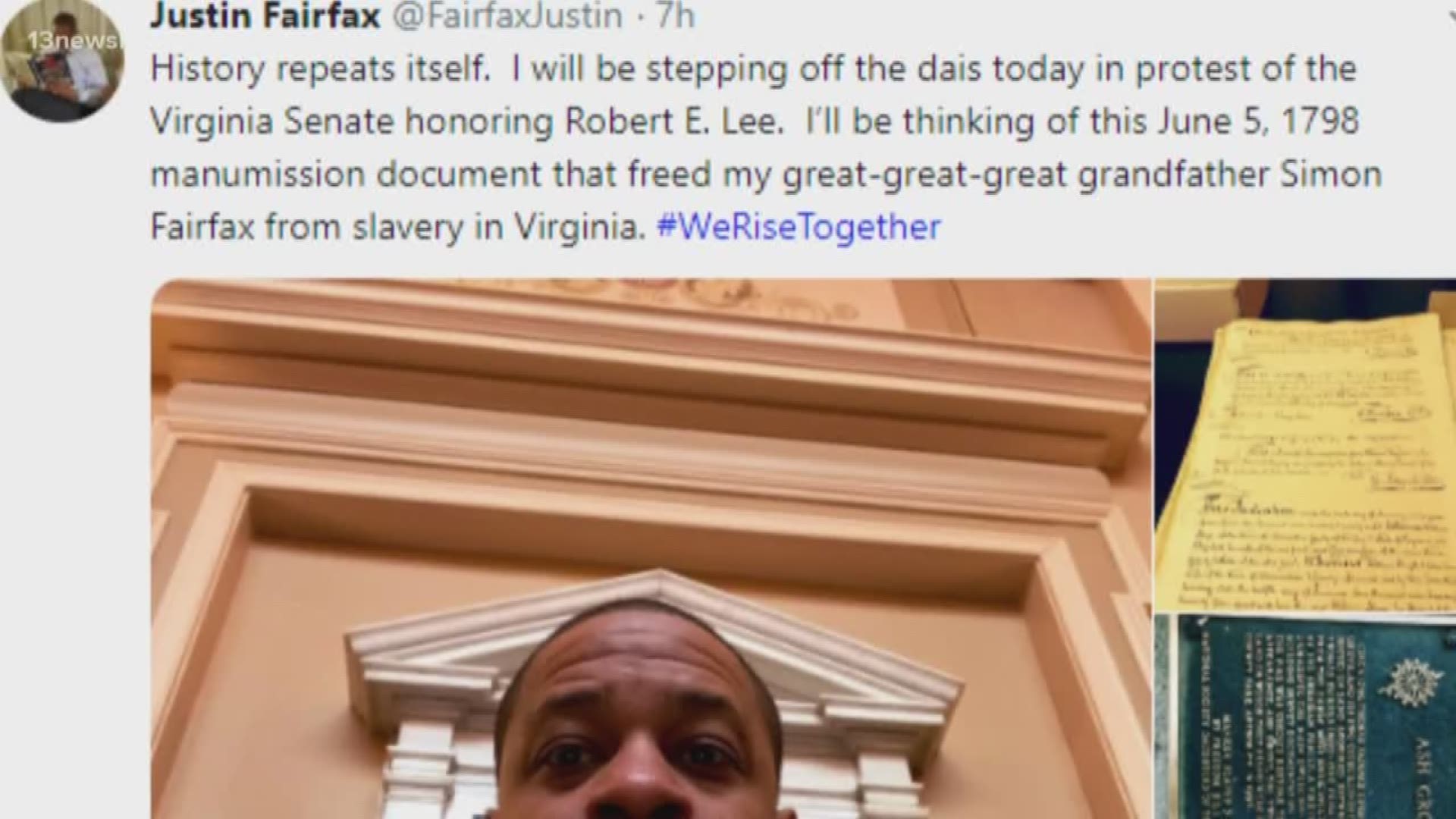 Virgnia's Leuitenant Governor Justin Fairfax is protesting Lee-Jackson Day.
