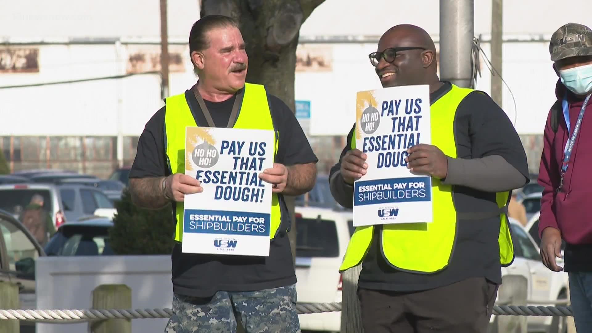 Newport News shipbuilders gathered together Thursday to rally for higher wages.