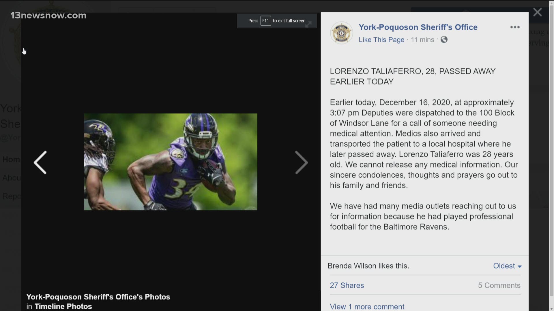 Former Baltimore Ravens Player Lorenzo Taliaferro Dead at 28