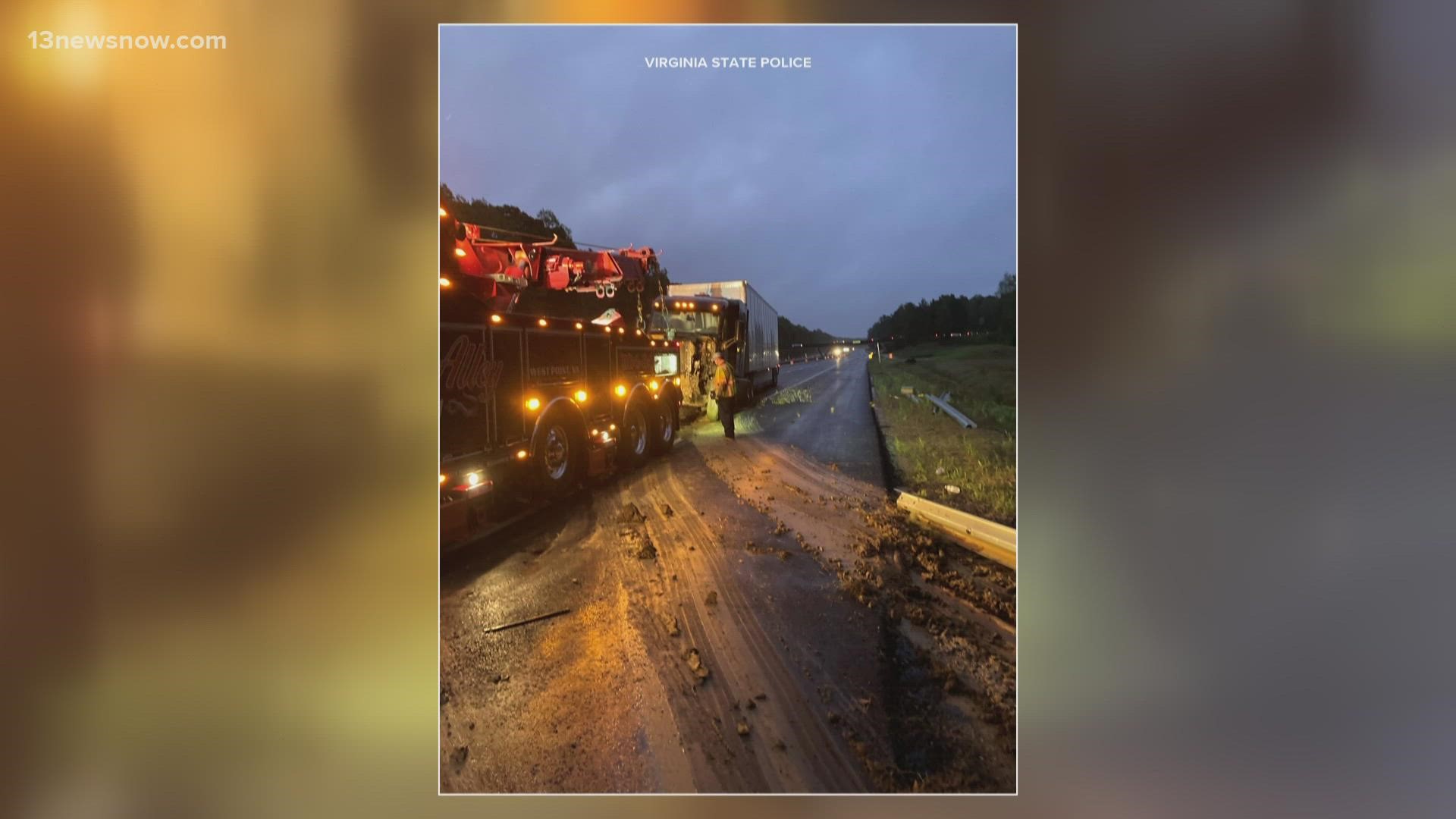 Virginia State Police said a man was charged after crashing a tractor-trailer on I-64 eastbound, in York Co. The vehicle leaked 200 gallons of fuel on the road.