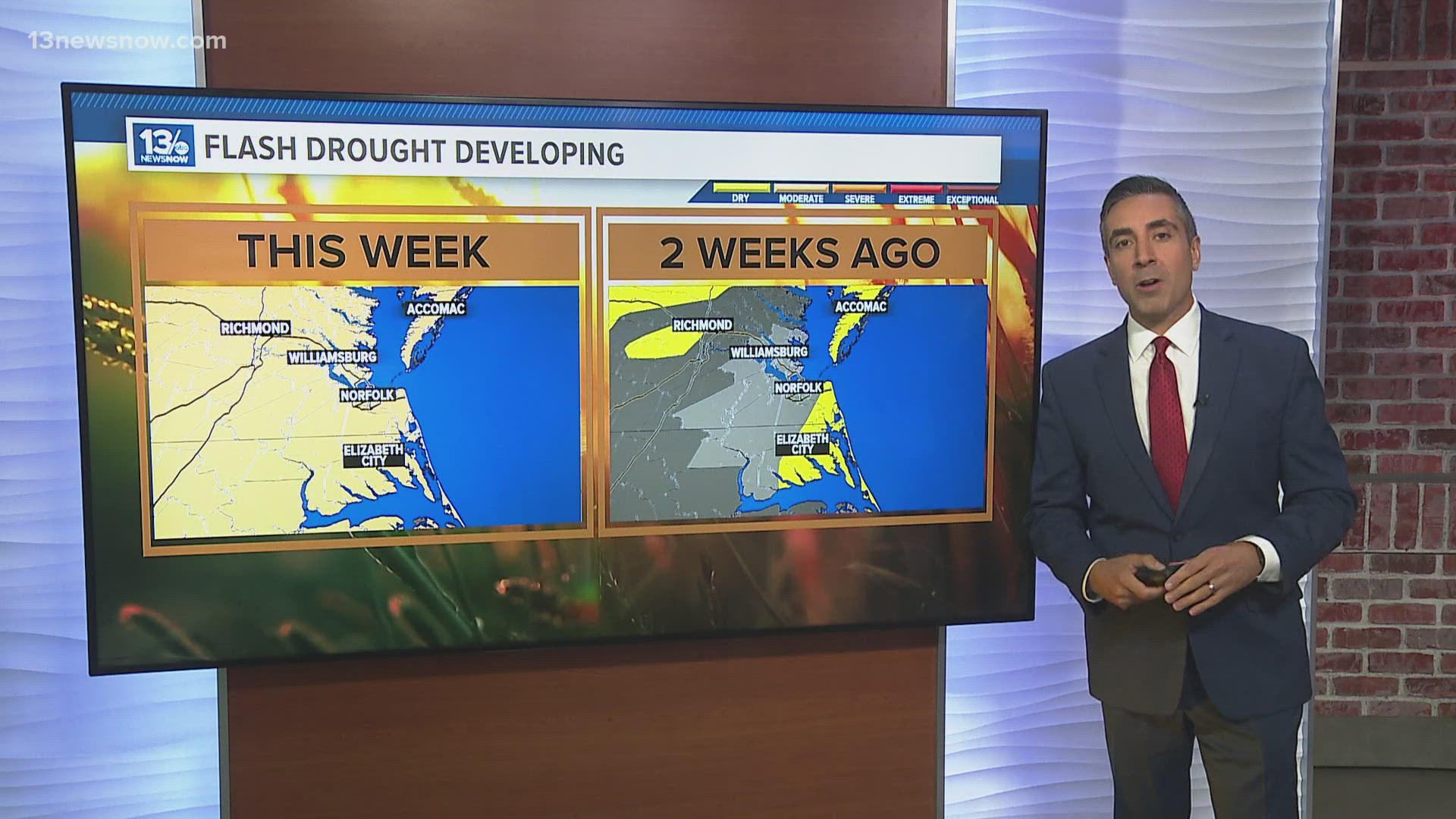 We're tracking dry conditions here in Hampton Roads.