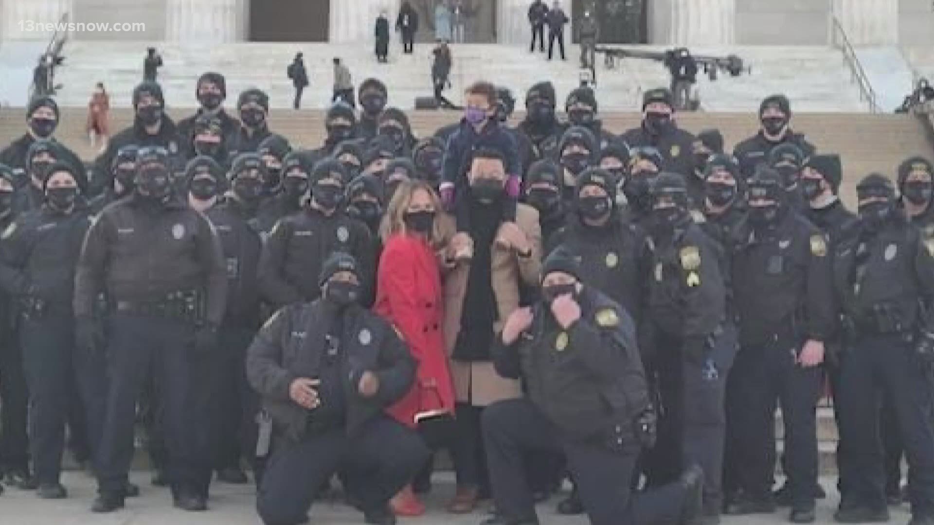 The trip to protect the Capitol was arranged months before Jan. 20. Oficers were continuously screened for COVID-19, and had a surprise encounter while sightseeing.