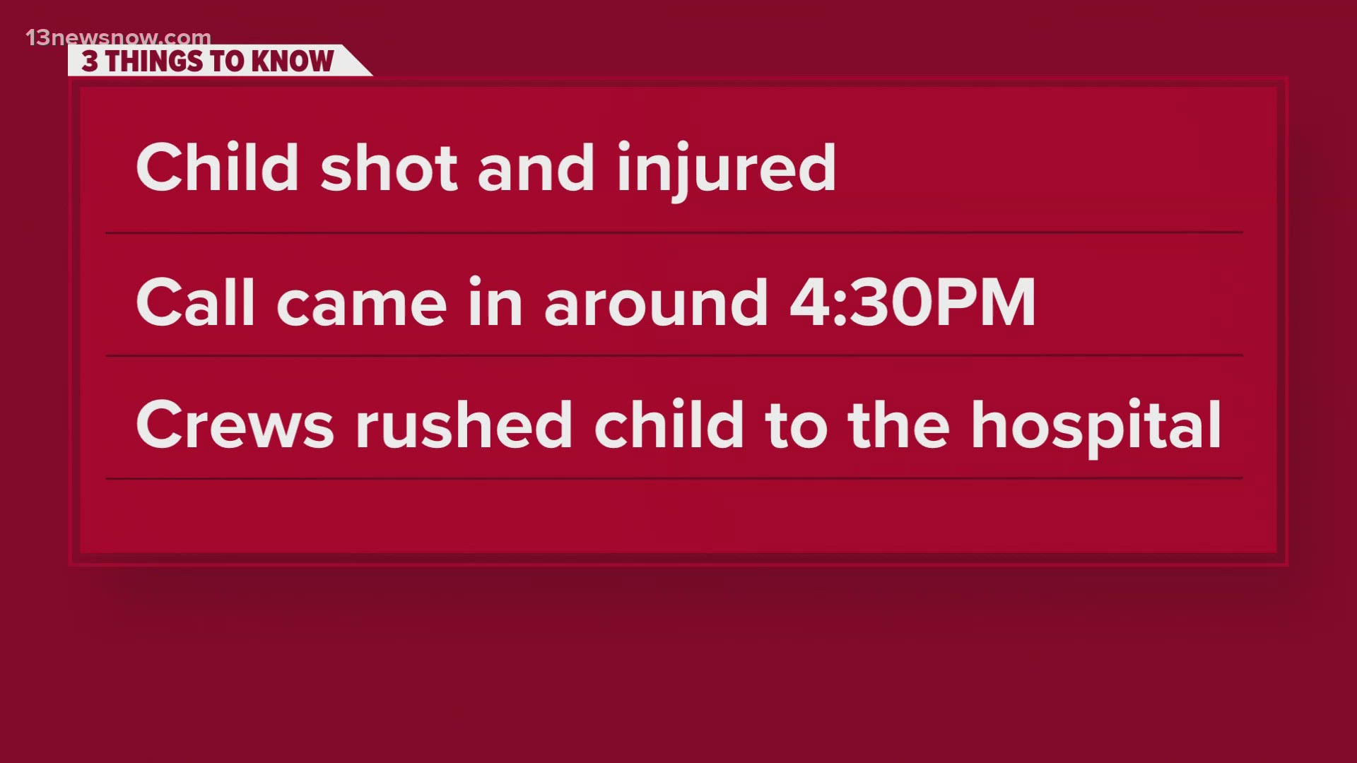 A child is recovering in the hospital Tuesday evening after being injured in a shooting earlier in the afternoon in the London Oaks neighborhood in Portsmouth.