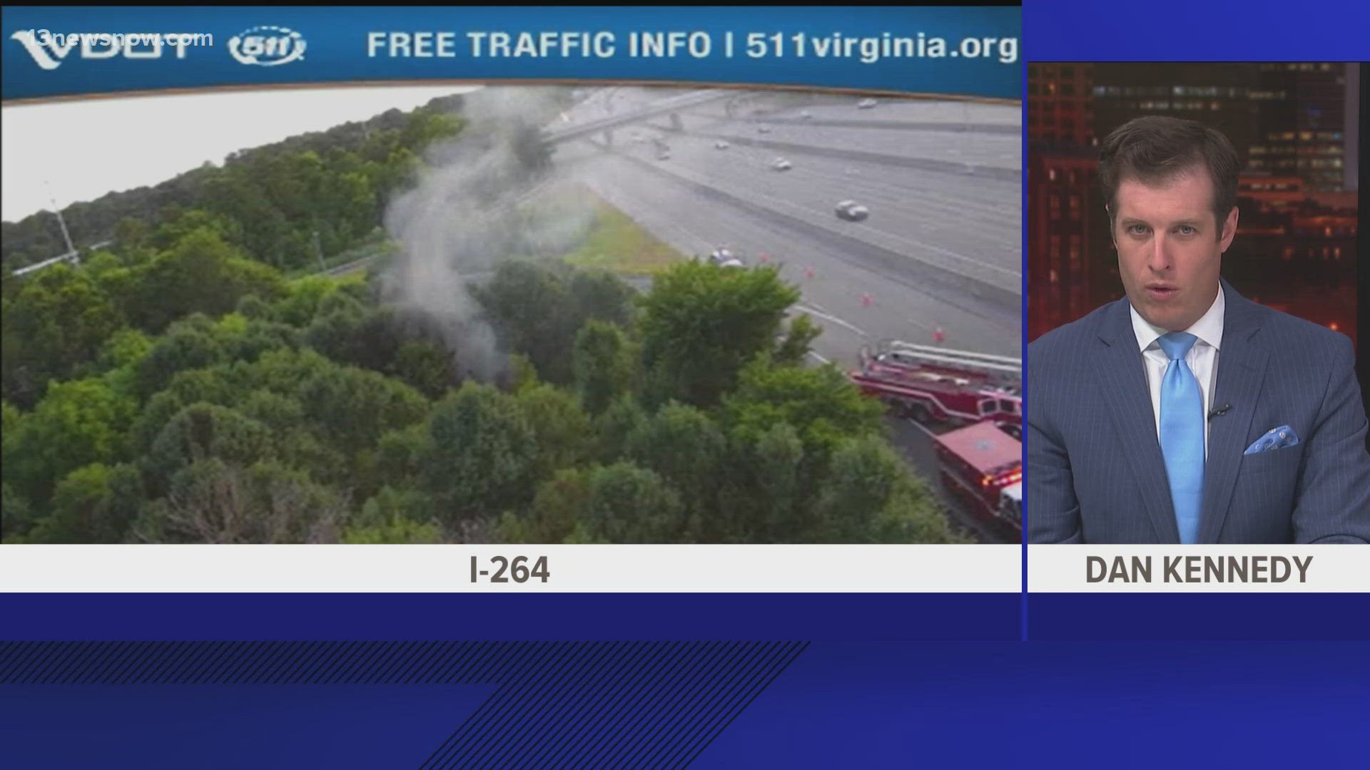 This is a look at the smoke along Interstate 264 near the North Military Highway exit around eight tonight.