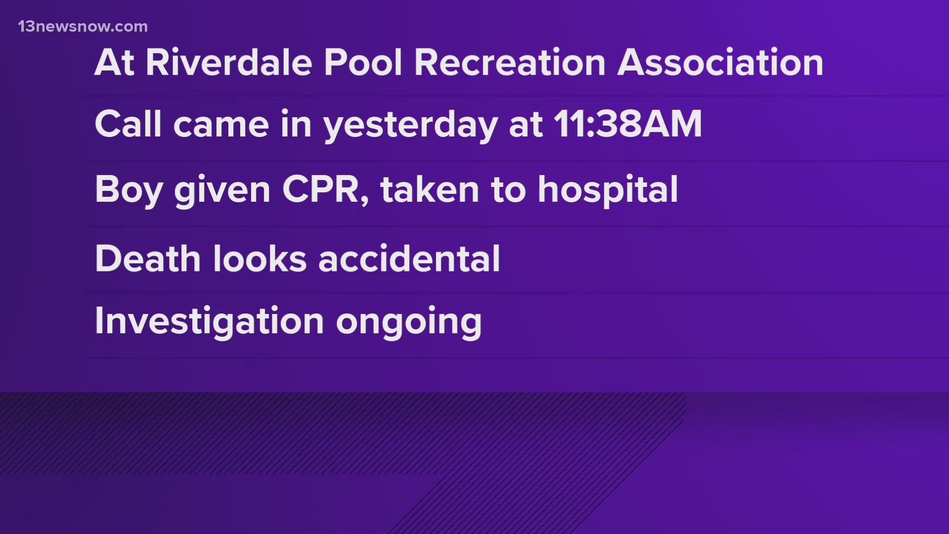 CPR was performed on the teenage boy at the Riverdale Pool Recreation Association in Hampton